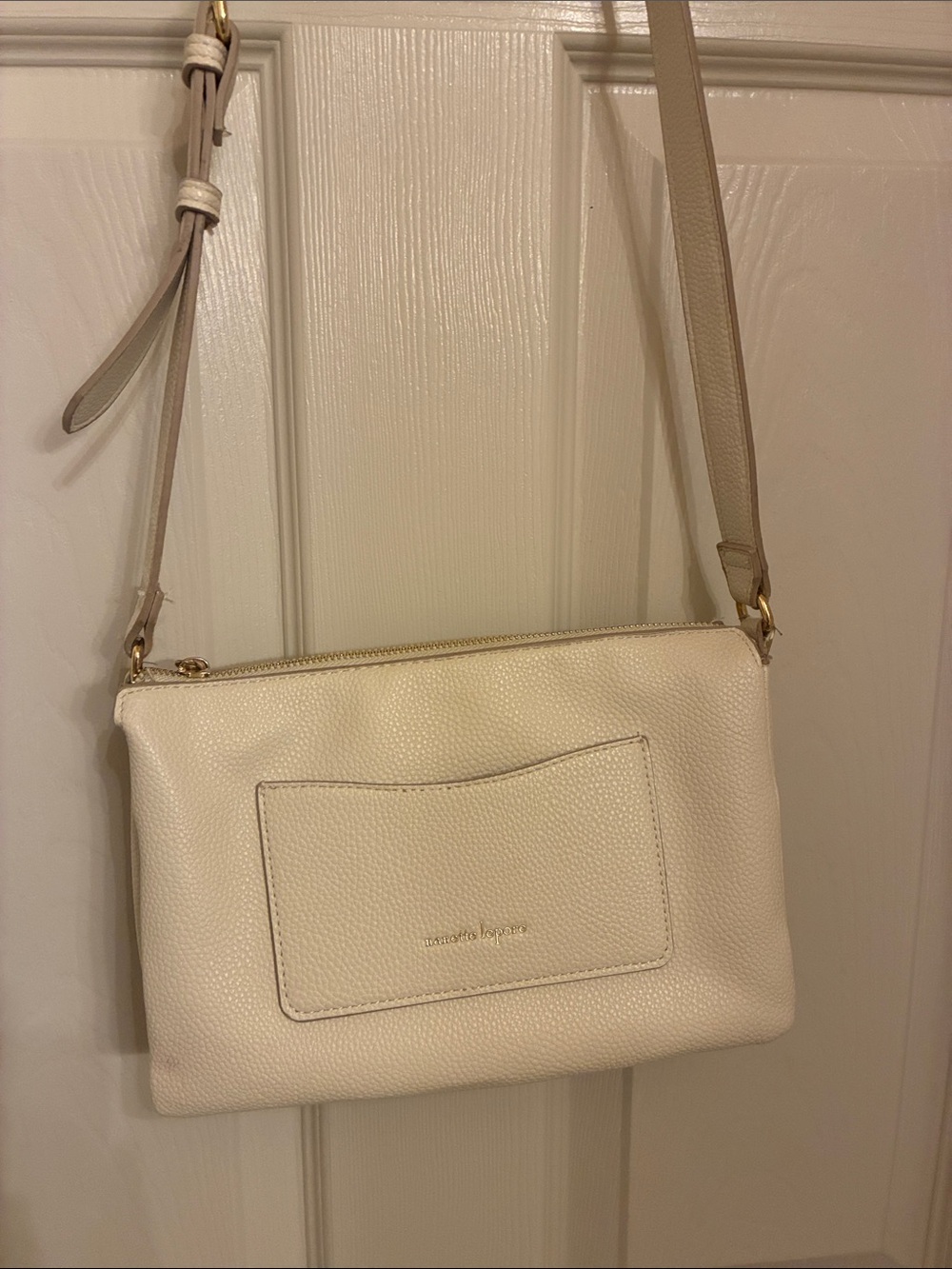 Nanette Lapore Ivory Pebbled Leather‎ Crossbody Bag with Gold Hardware